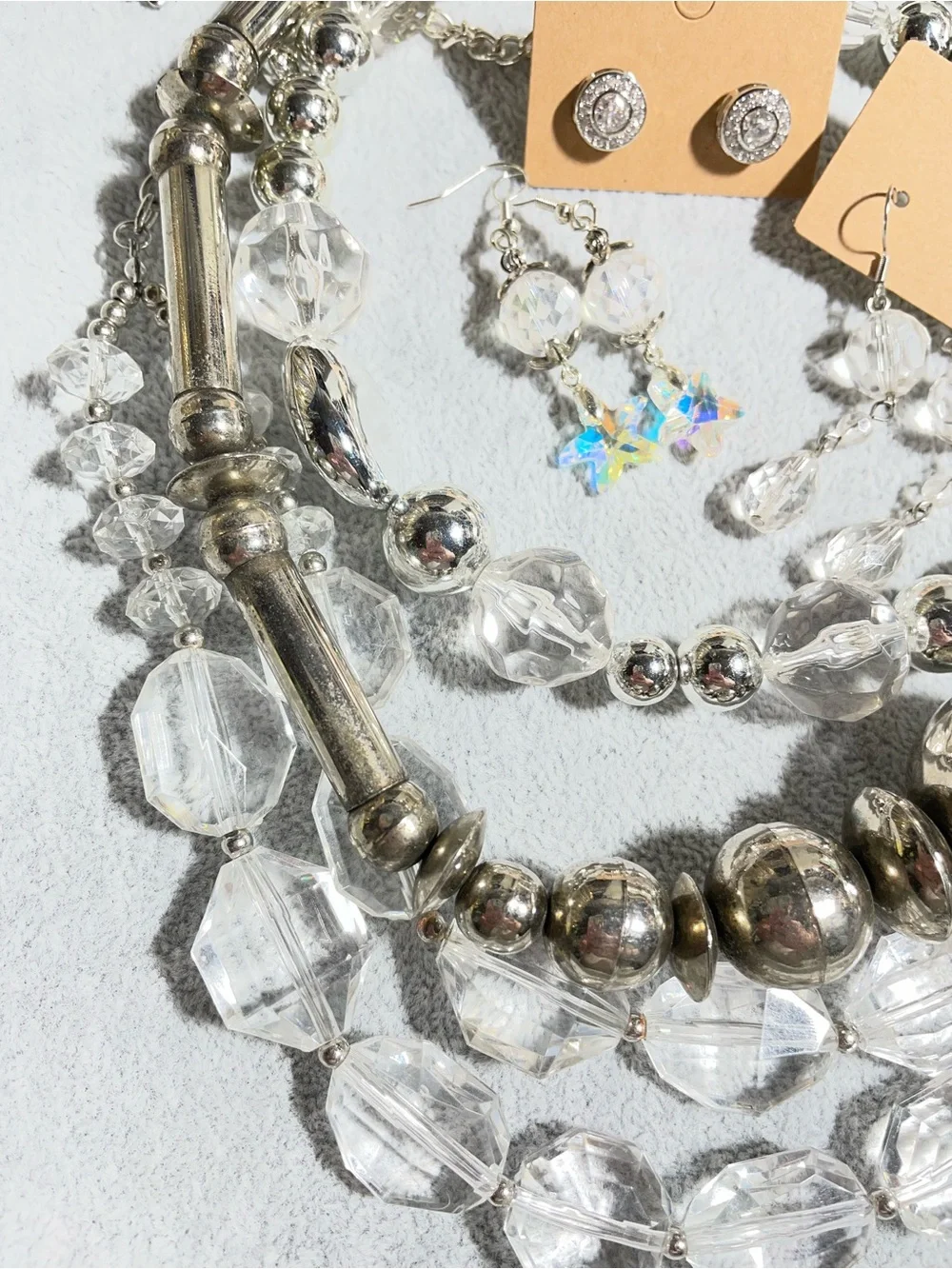 Silver & Clear Curated Statement Earrings Bracelet Lot of 10